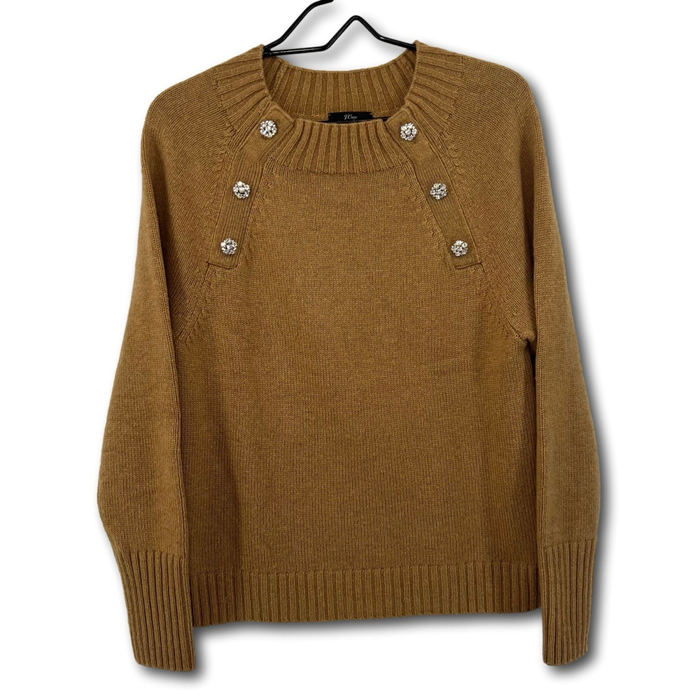 J Crew Wool Blend Sweater Woman Size M Embellished Long Sleeve Brown Sparkle